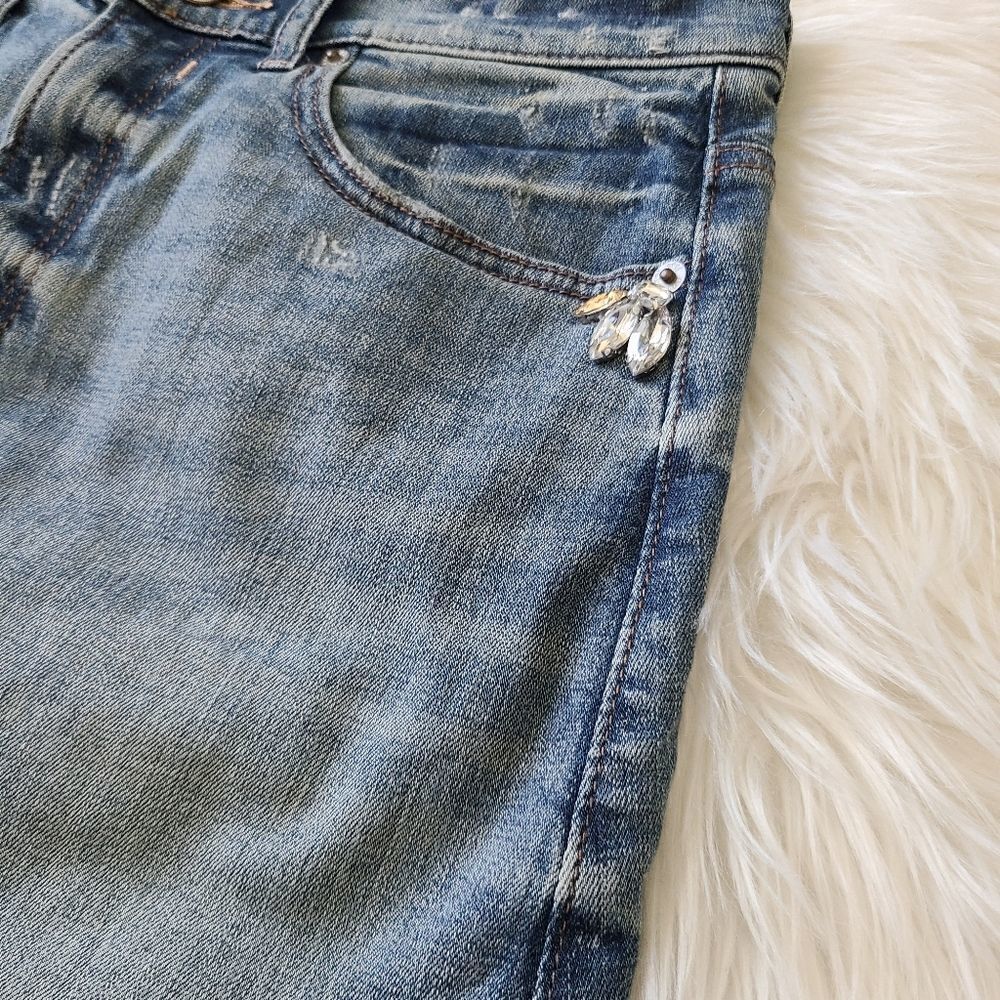 EXPRESS | Jeweled denim mini skirt‎ - Picture 5 of 6